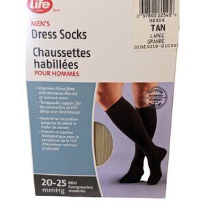 Compression Dress Socks For Men Mild 20-25 mmHg Large 10.5-12 Tan Revitalizing